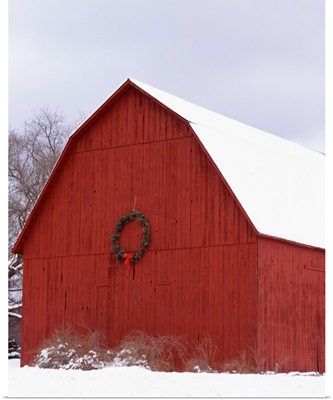 Wreath hanging on a barn, Leland, Leelanau County, Michigan,