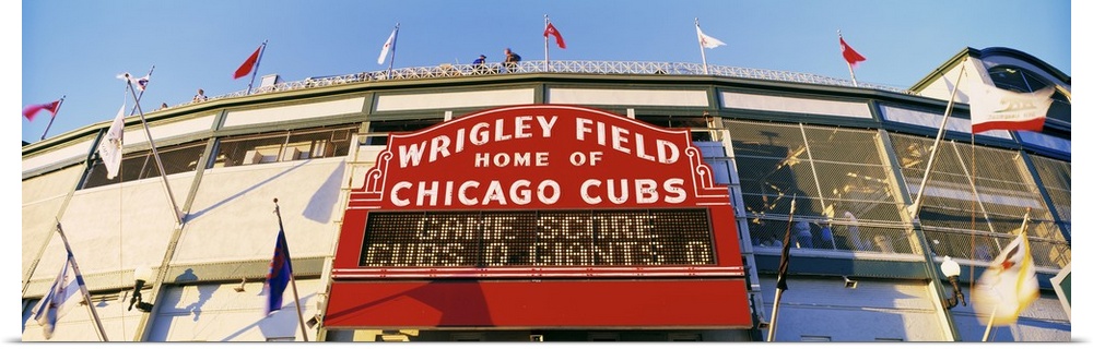 Panoramic photograph of Chicago Bears baseball stadium entrance.