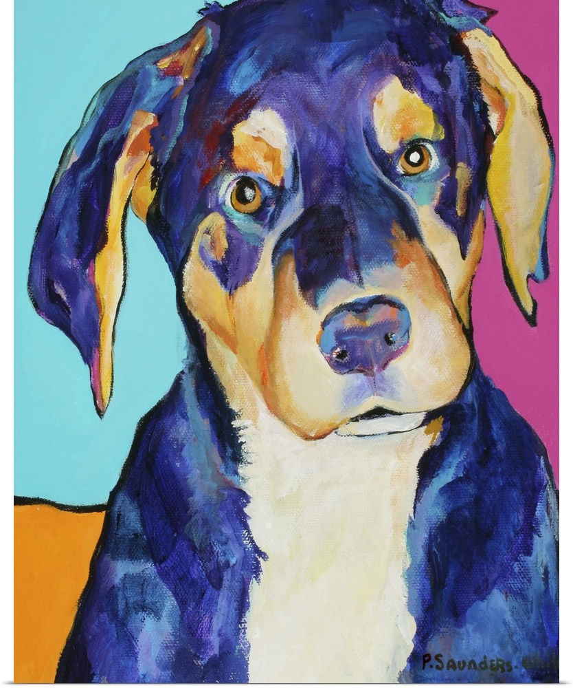 Contemporary painting of a hound dog puppy.