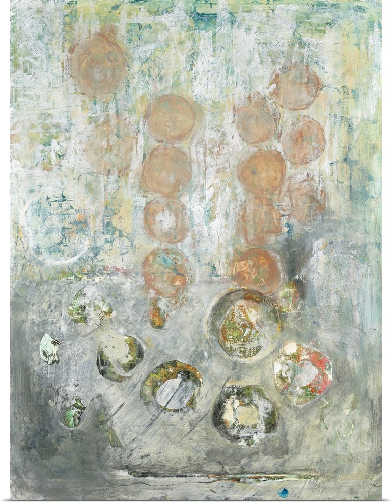 Contemporary abstract artwork featuring subtle round shapes in neutral colors.