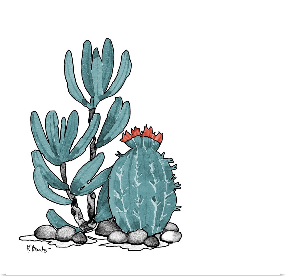 Contemporary painting of a watercolor cactus.