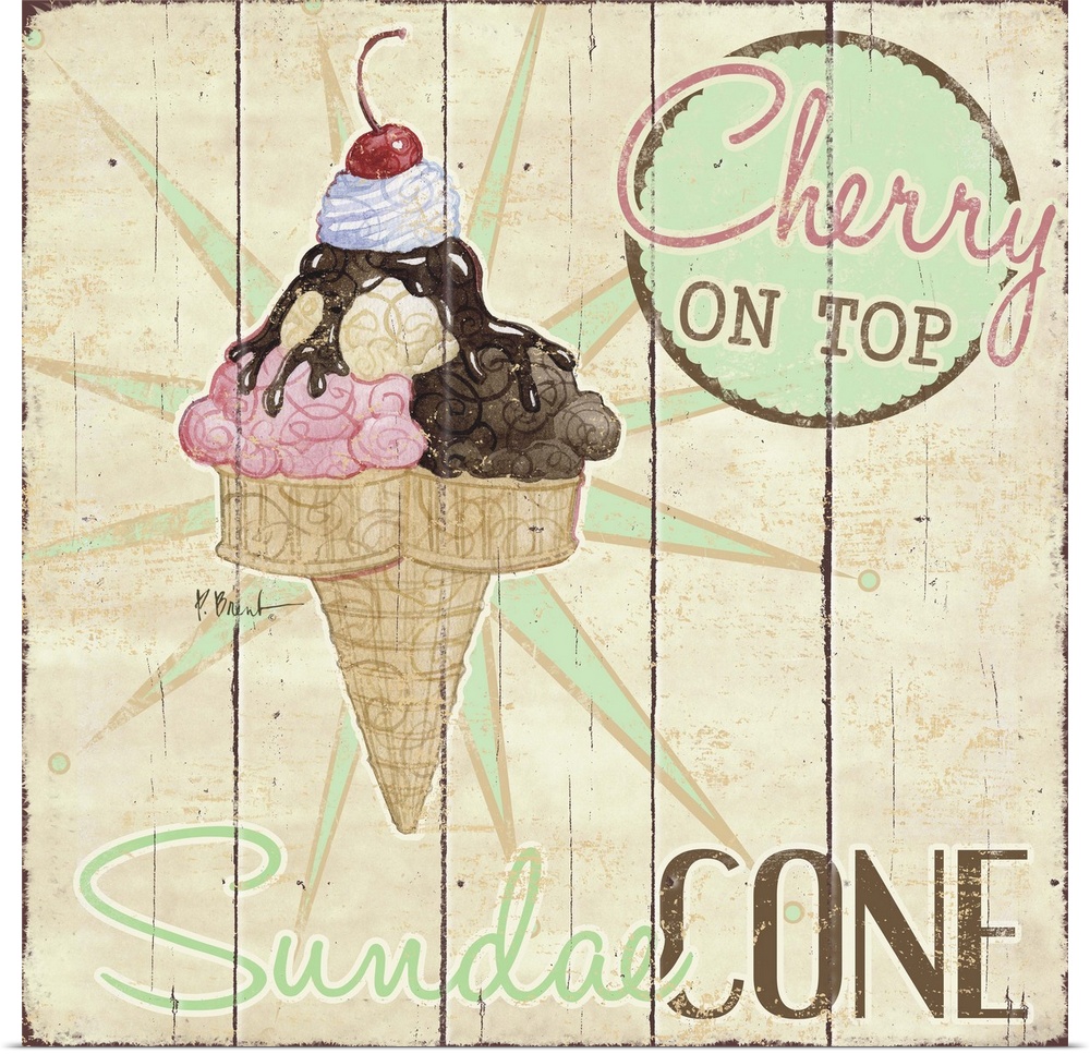 A vintage ice cream shop sign featuring a sundae cone.