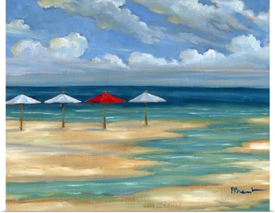 Umbrella Beachscape - White and Red