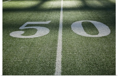 50 yard line marker in American Football stadium