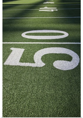 50 yard line marker in American Football stadium