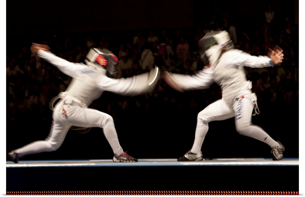 Blurred action of women's fencing competition at the 2008 Olympic Summer Games, Beijing, China