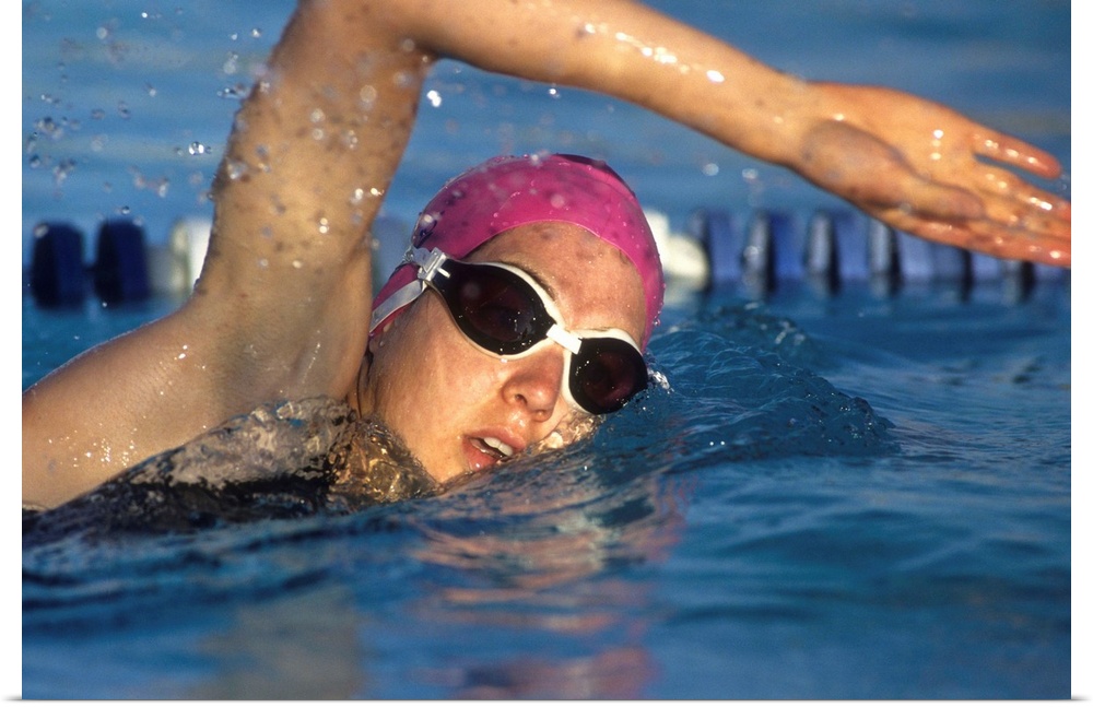 Female swimmer in action