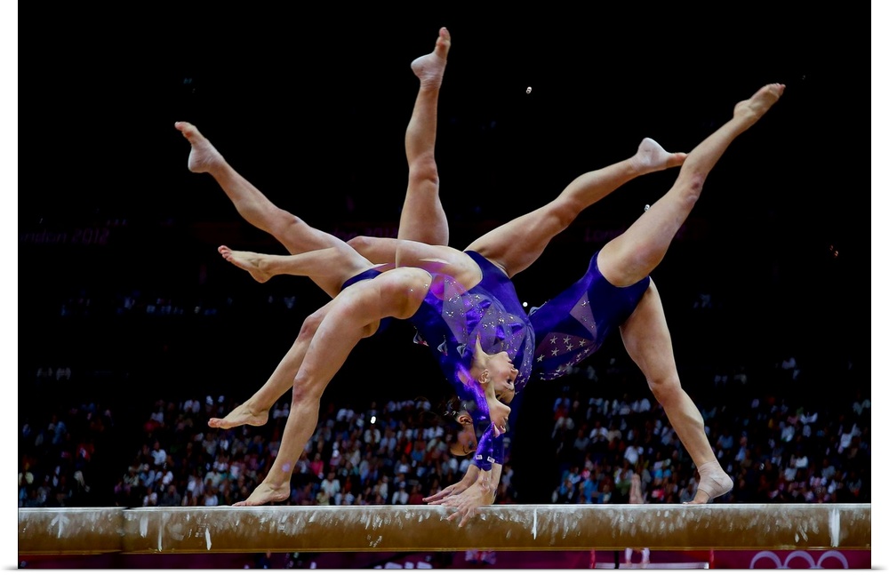 Jordyn Wieber (USA) preforms on the balance bead during the women's team qualifying at the 2012 Olympic Summer Games, Lond...