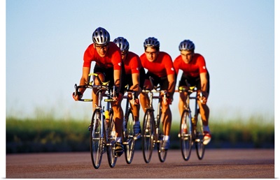 Road cycling team in action