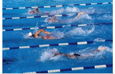 Swimmers competing in a race