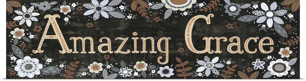 Folk art style sign decorated with a variety of flowers.
