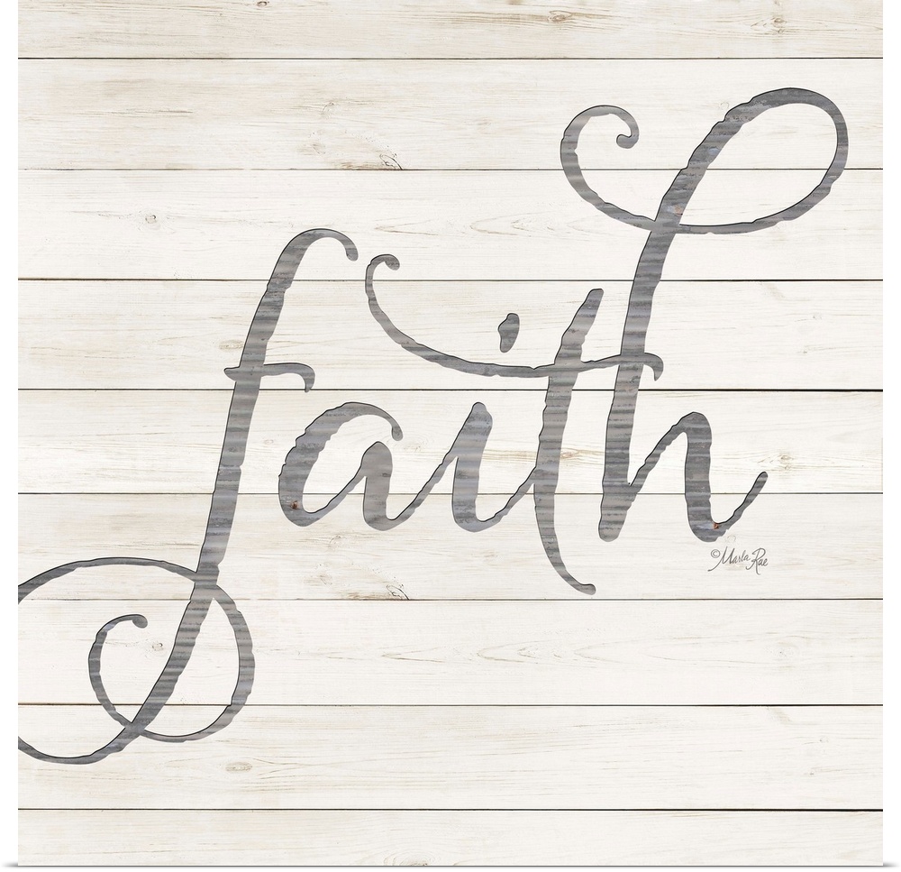 "Faith" situated on a white shiplap background.