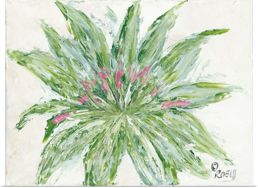 An abstract painting of a blooming succulent with an organic quality.