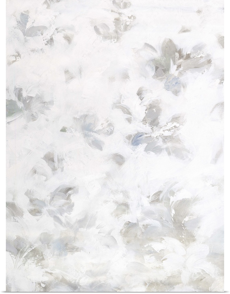 Contemporary abstract artwork in shades of white and grey, resembling a field of clouds.