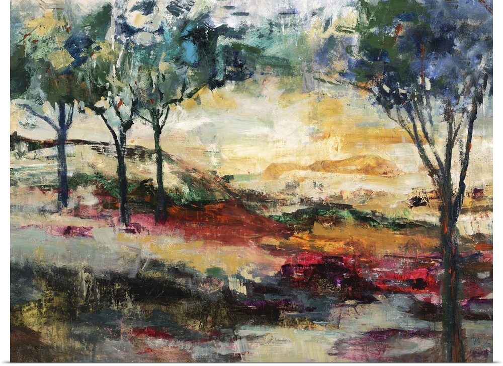 Contemporary abstract painting resembling a clearing of trees.