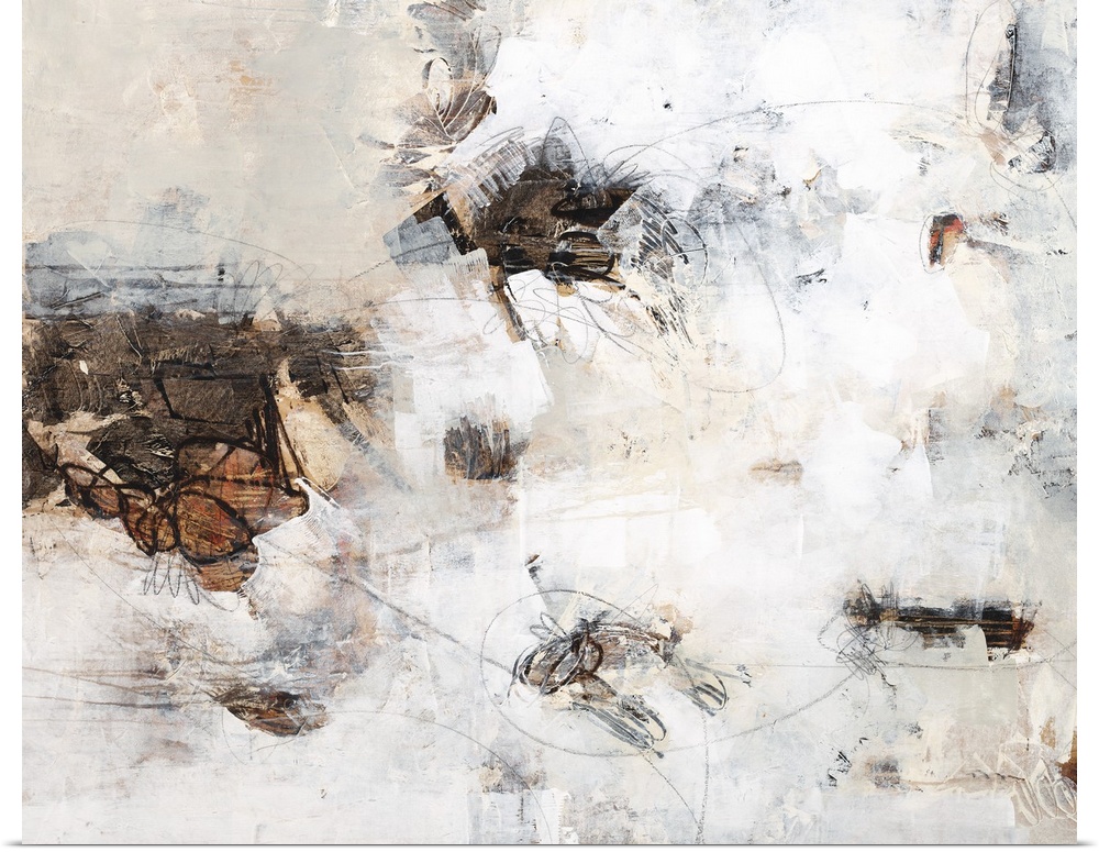 Contemporary abstract painting using white and earth tones.