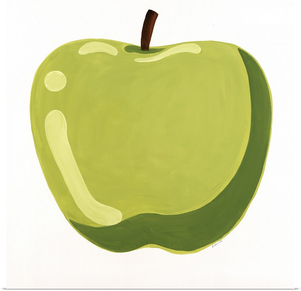 Simple painting of a shiny green apple.