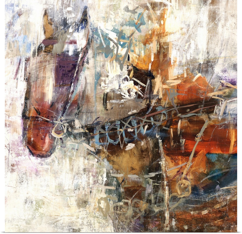 Contemporary abstract painting of a horse created with various hues and shades of brown.