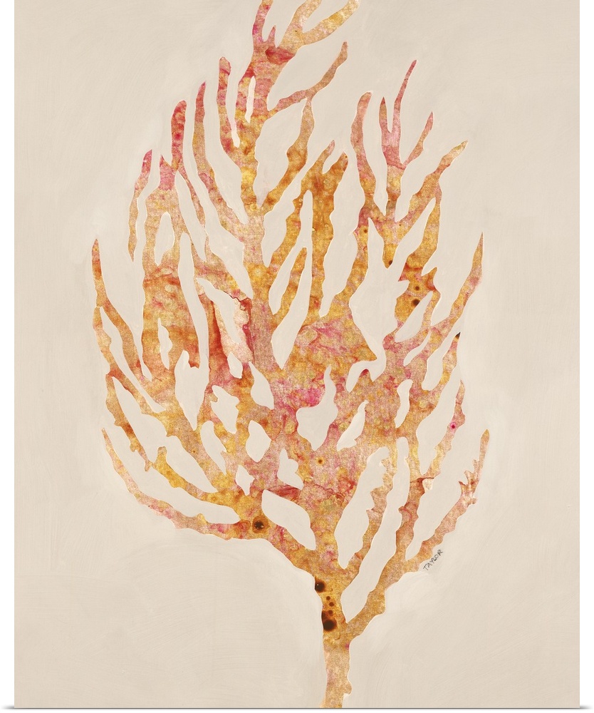 Contemporary painting of coral in colors of orange and yellow.