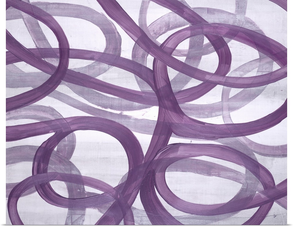 A compelling painting of free flowing curved lines in purple.