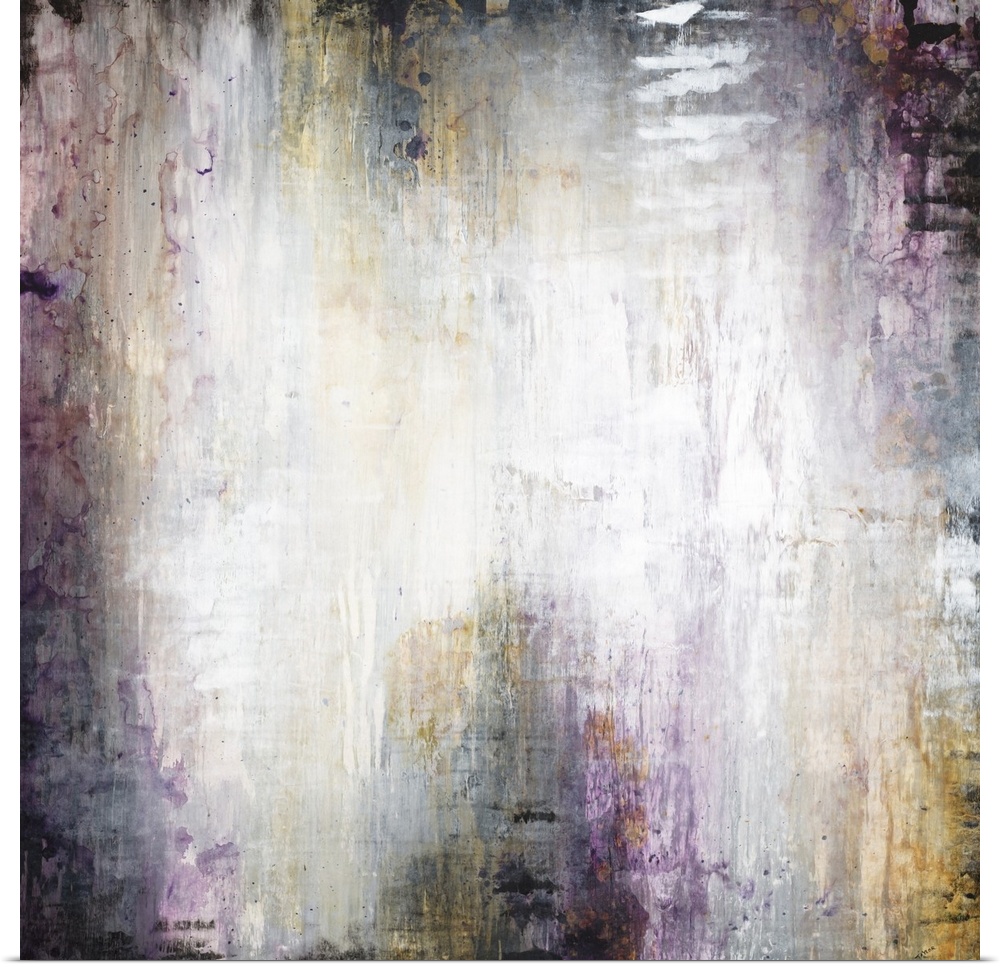 Contemporary abstract artwork with a glowing white center framed by black and purple.