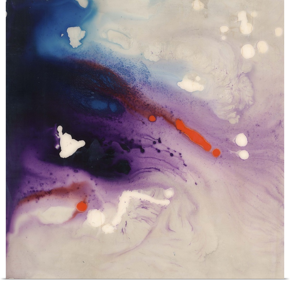 Contemporary abstract painting of what looks like flowing dark purple liquid.