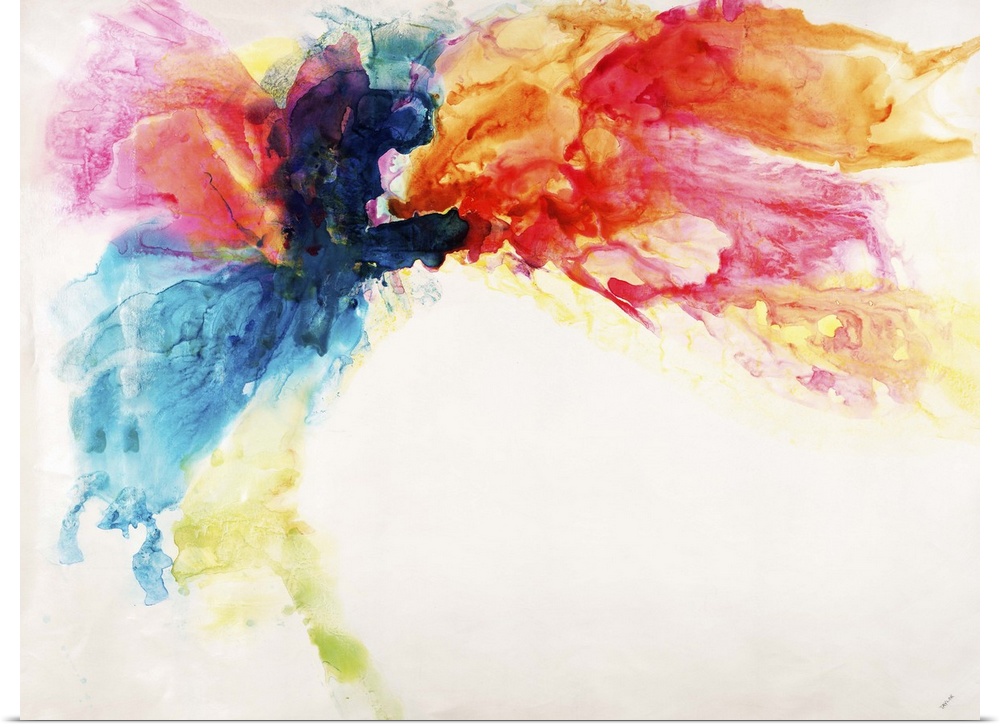 Contemporary abstract painting using a variety of colors to create a colorful cloud-like shape.