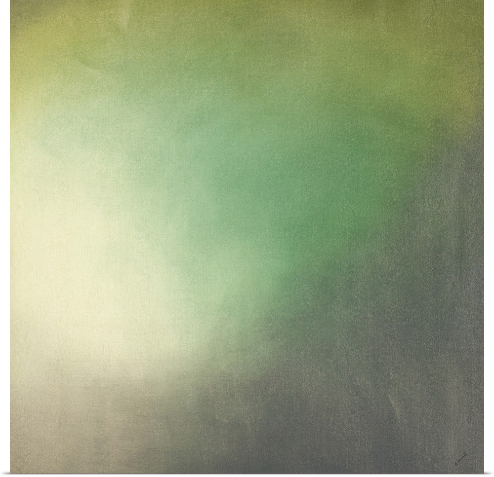 Contemporary abstract painting using tones of green to create depth.