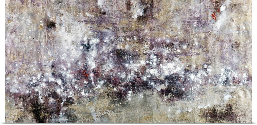 Abstract artwork whose edges are neutral and white speckled throughout this horizontal piece.