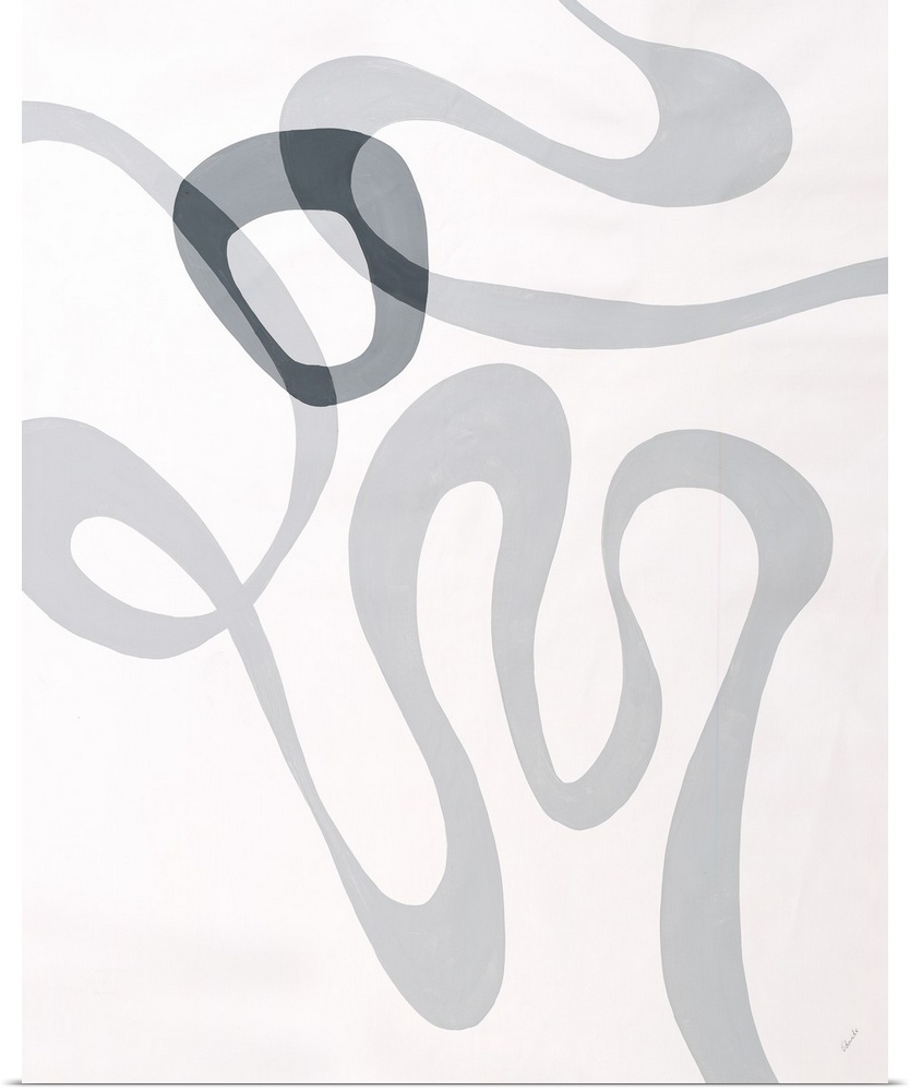 Contemporary abstract painting with a mid-century style, using organic free flowing lines against a neutral background.