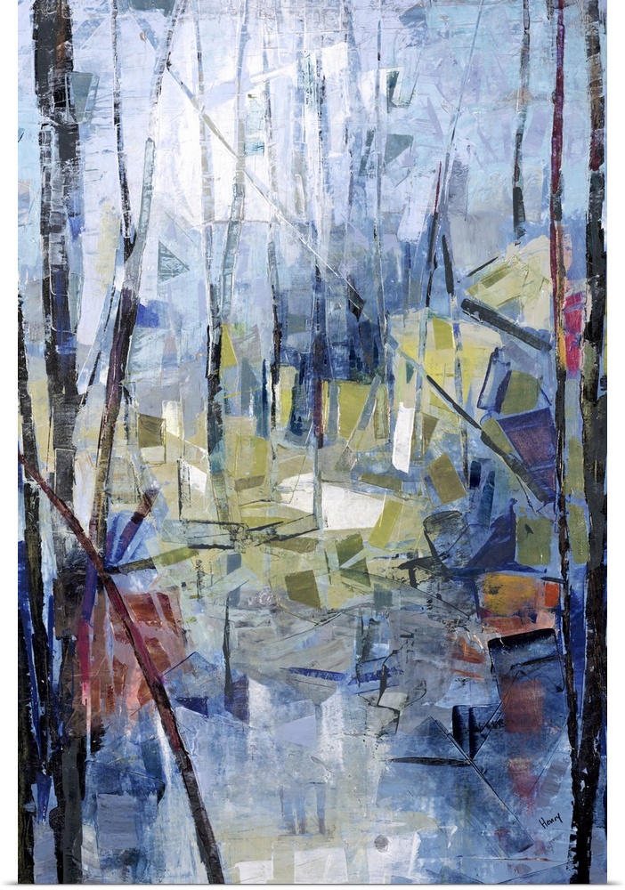 An abstract landscape of trees in a forest in a cubism modern style.