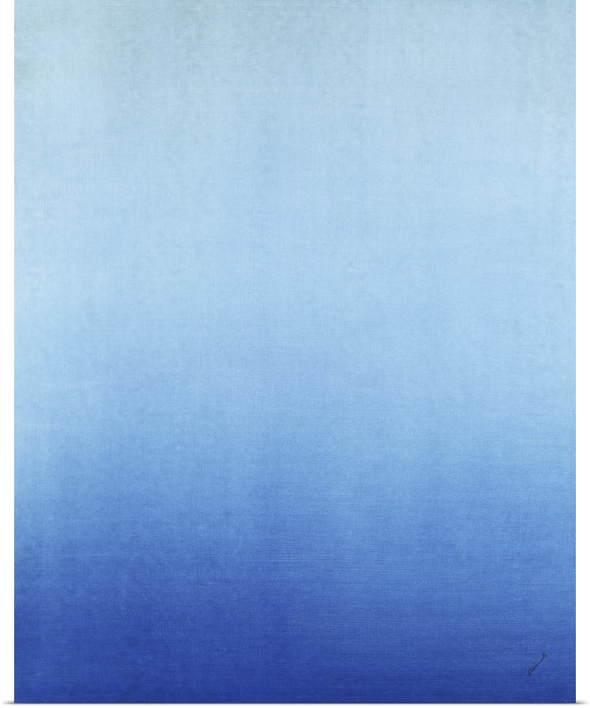 Contemporary painting of blue fading into a lighter blue.