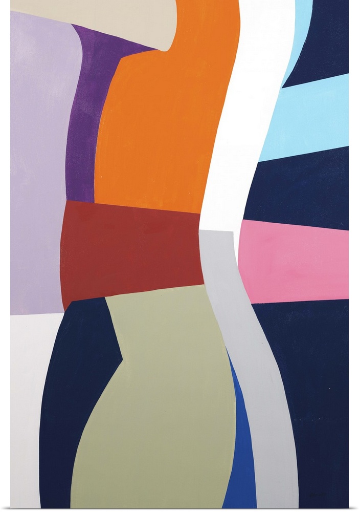 A contemporary abstract painting using geometric forms in retro tones.