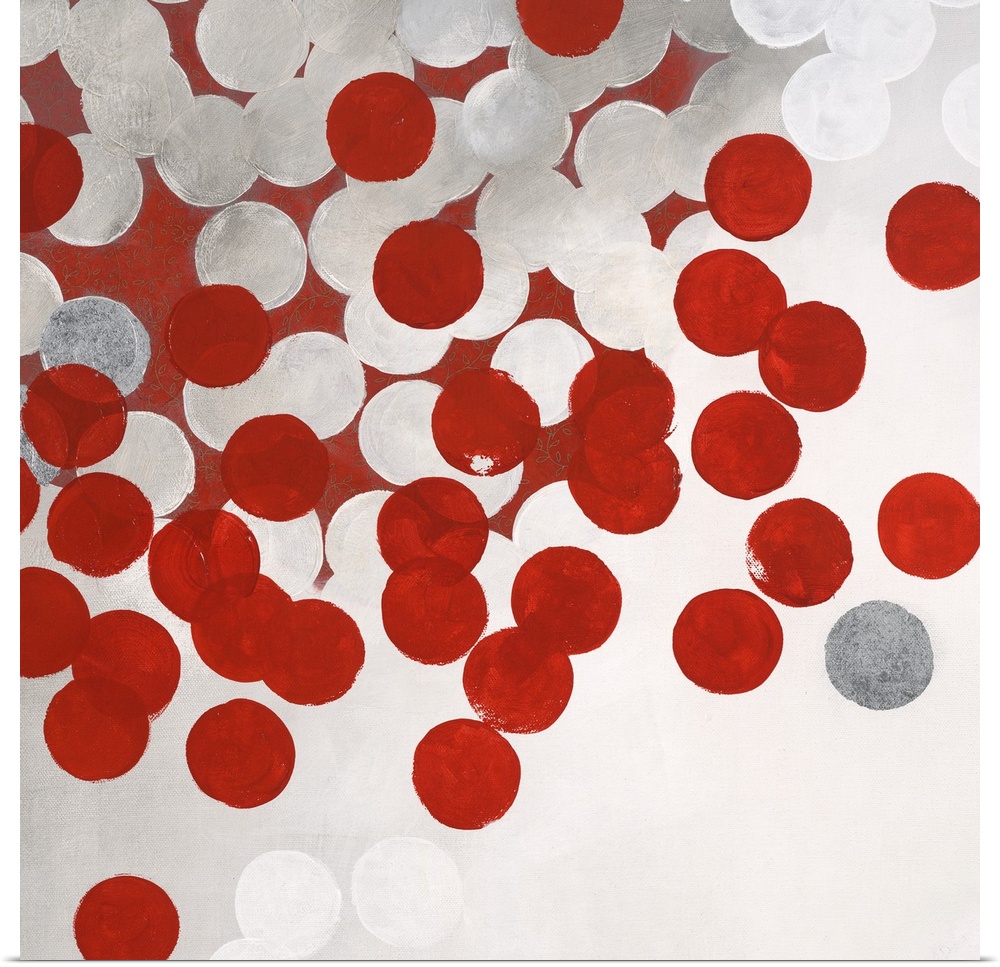 Contemporary abstract artwork made of white and red dots.