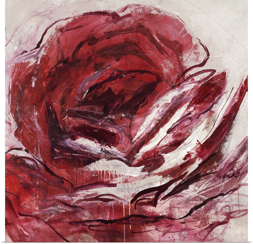 Abstract painting of a red rose.