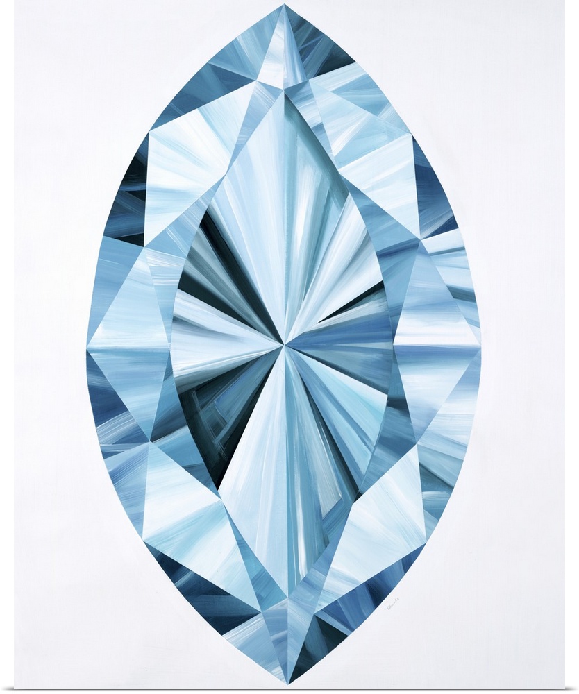 A painting of a blue marquise shaped gemstone.