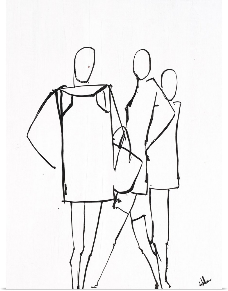 Contemporary figurative artwork of human forms in simple structure against a white background.