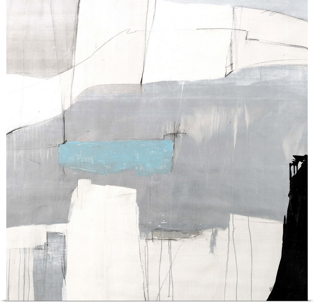 Contemporary abstract painting using neutral tones with a hint of color.