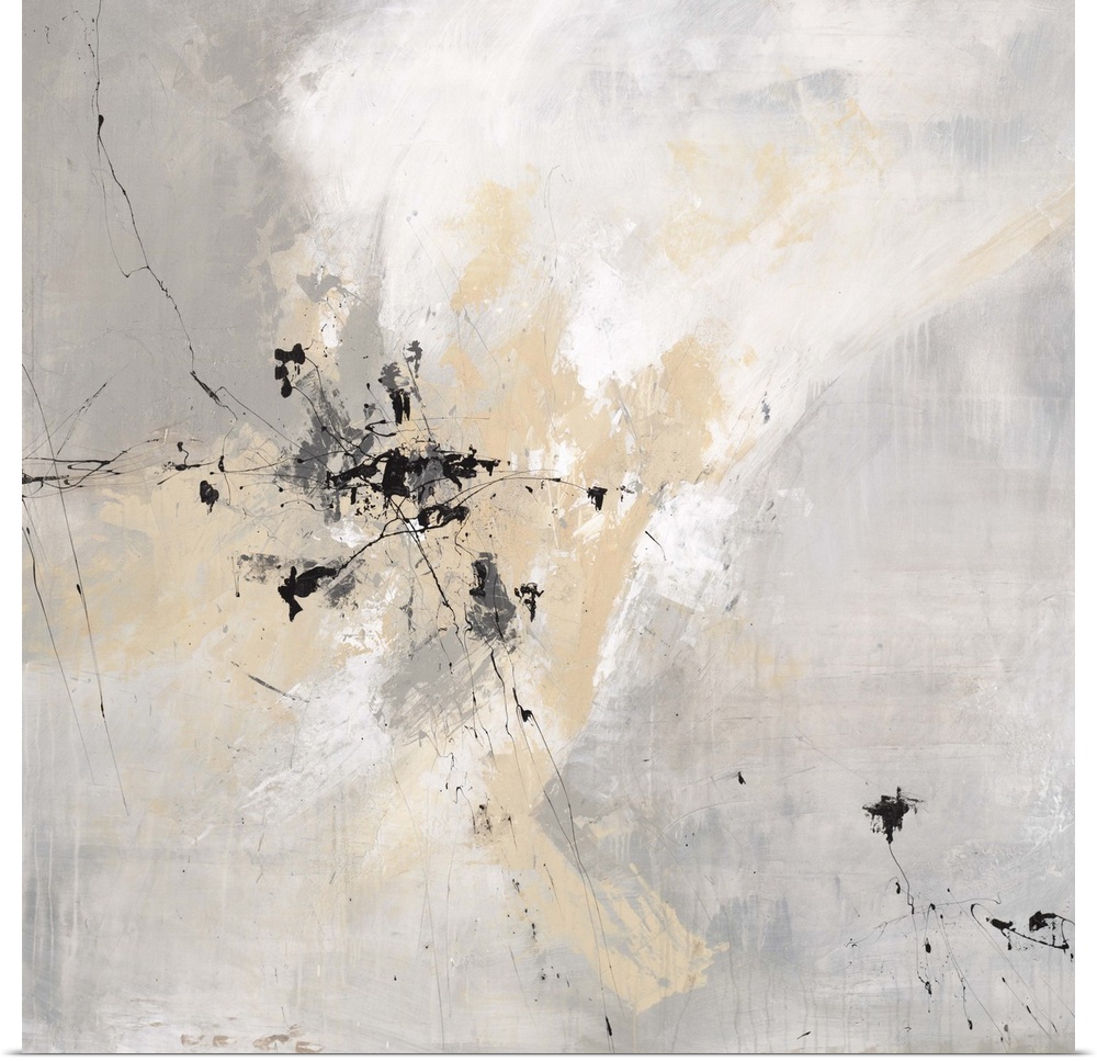 Contemporary abstract artwork in pale shades of grey and beige.
