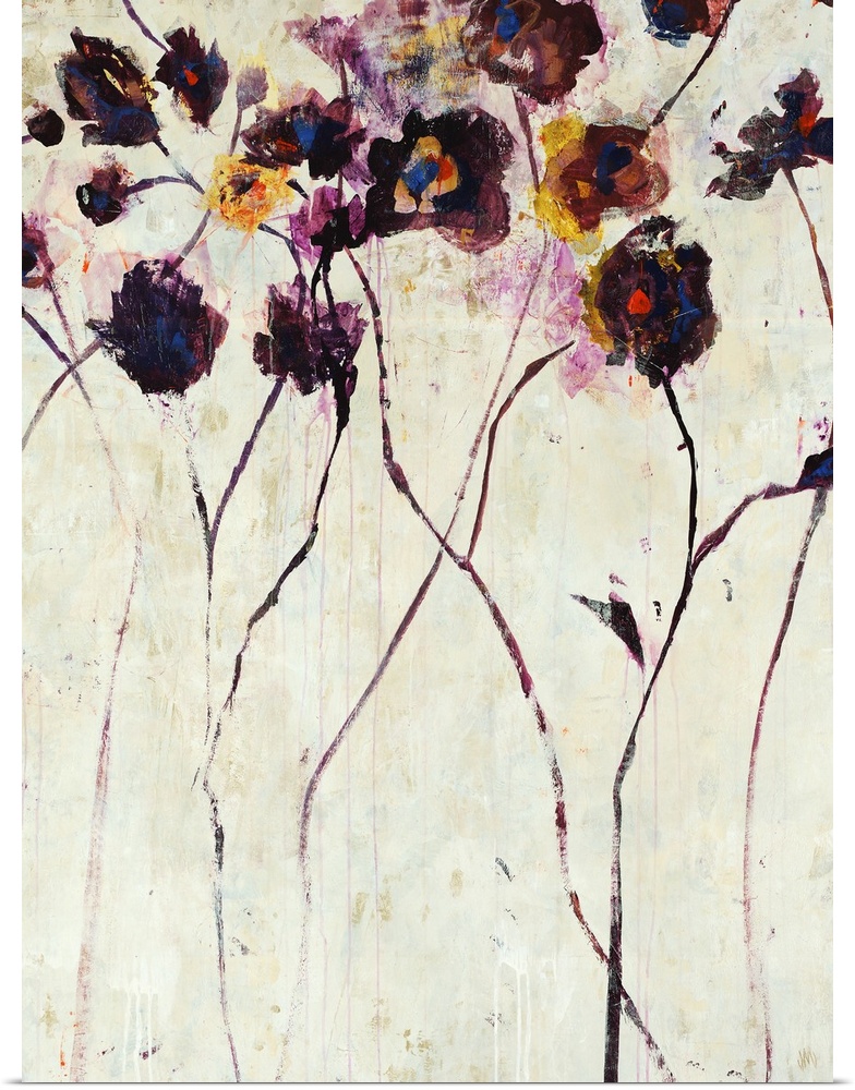 Tall, purple violet flower painting on a bright neutral background.