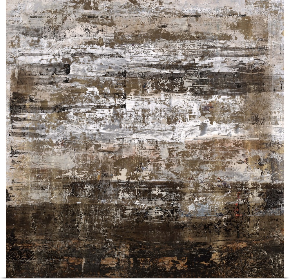 Contemporary abstract painting in rough brown shades.