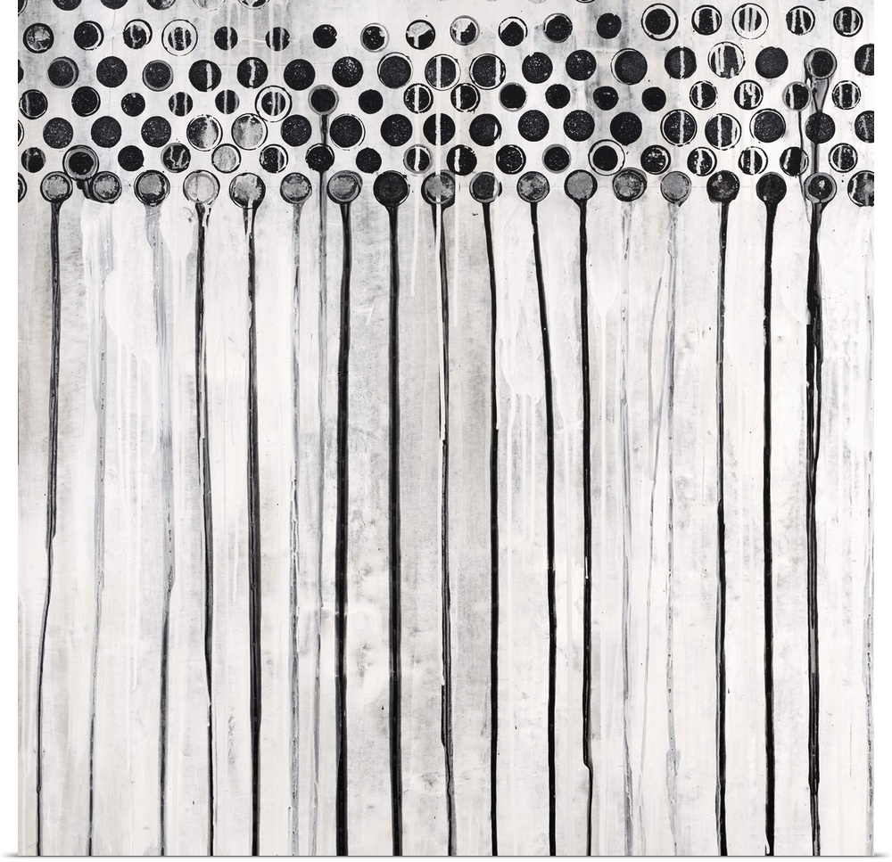 Contemporary abstract painting in black and white, with a dripping paint effect.