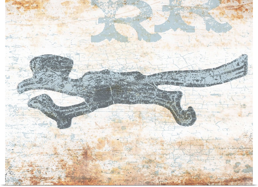 Worn and distressed graphic image of a road runner with typography in the background.