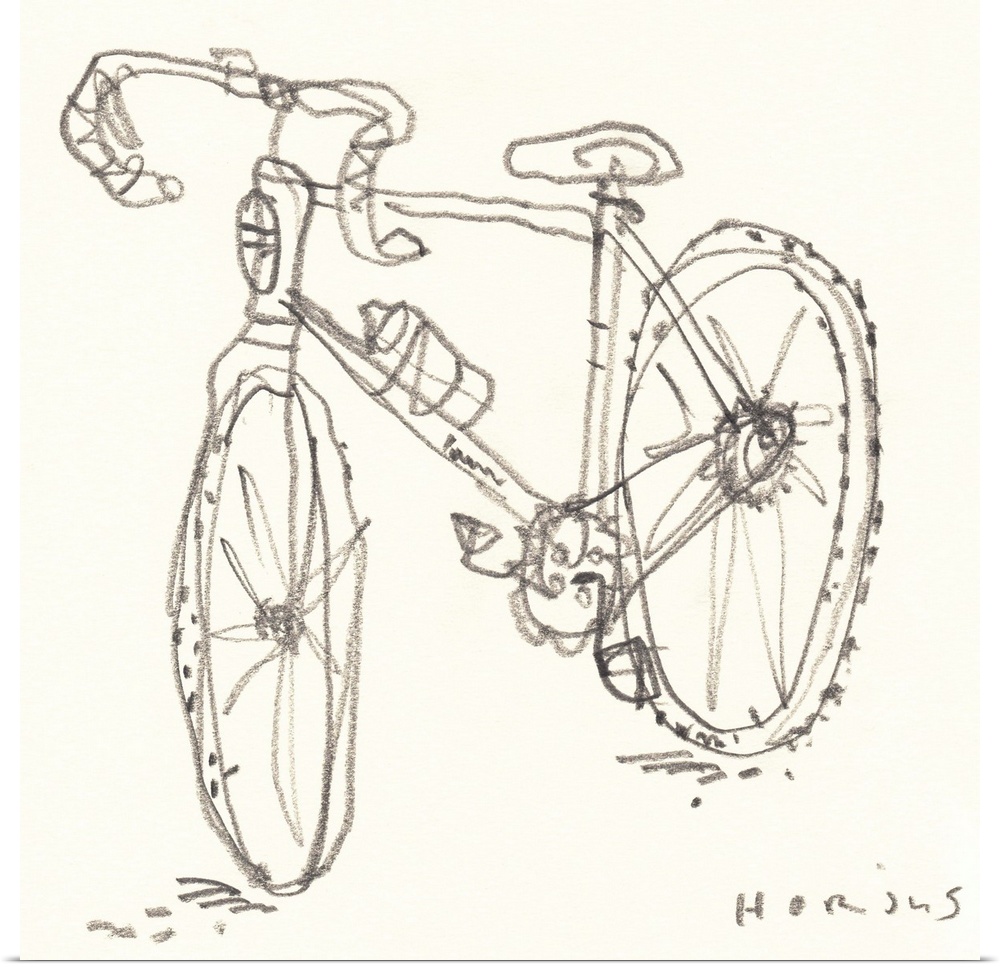 A simple pencil line doodle drawing of a road bike.