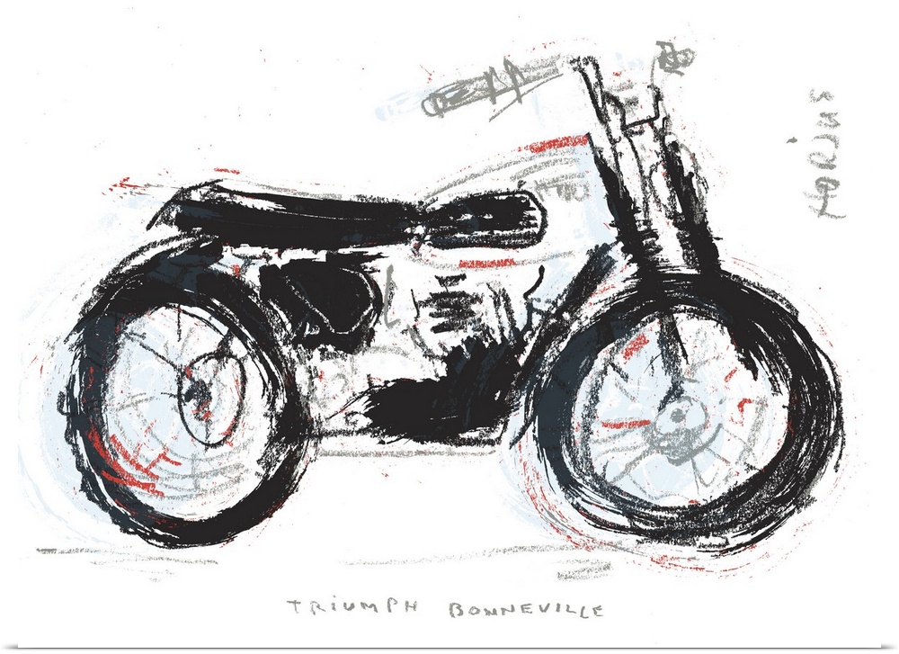 Mixed media artwork of a vintage motorcycle.