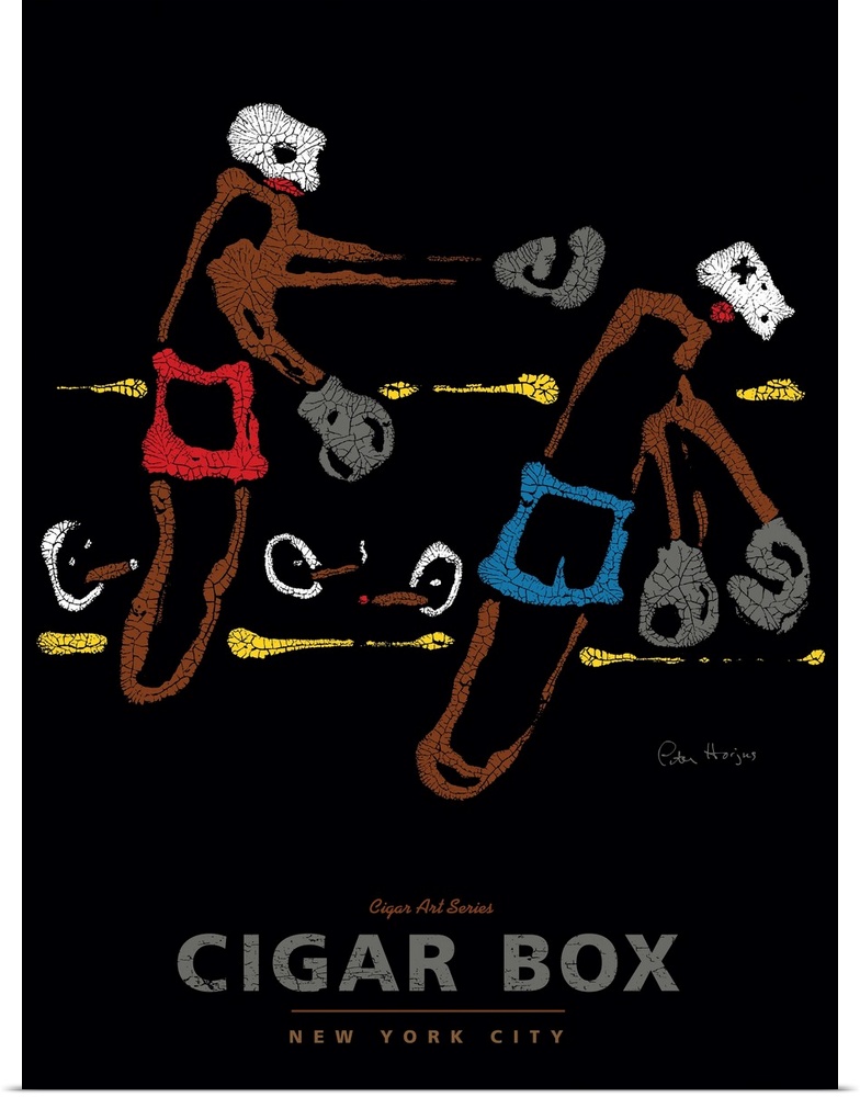 Wall art cigar poster of two cigars boxing in a boxing ring with the words Cigar Box.