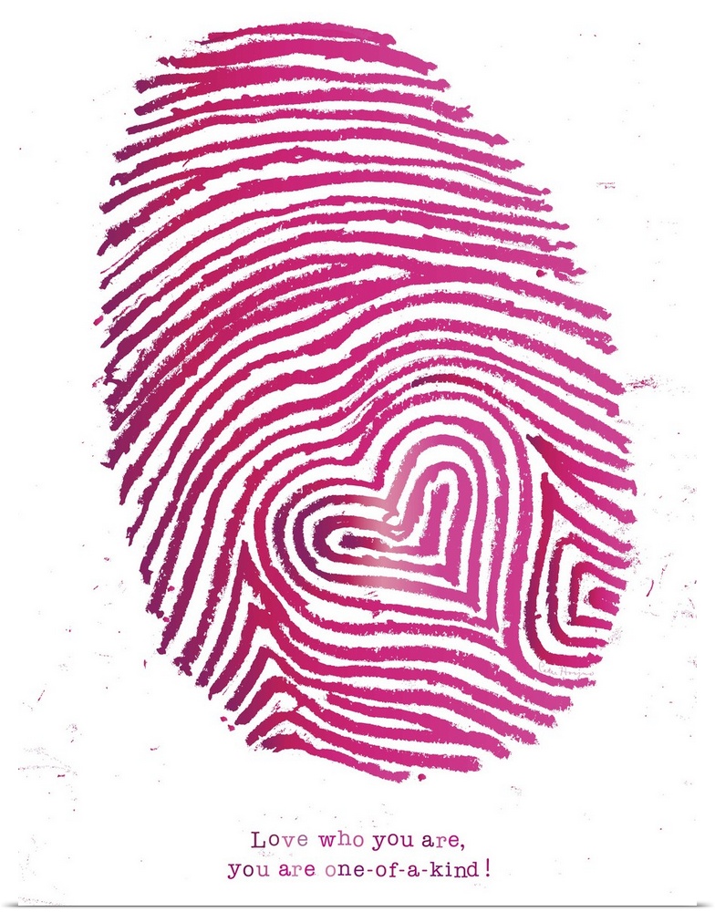 Large pink fingerprint with heart in the middle.