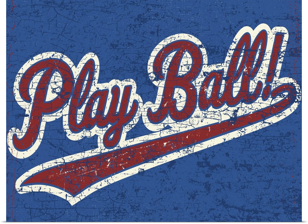 Distressed retro logo image of a baseball logo with the words "Play Ball"