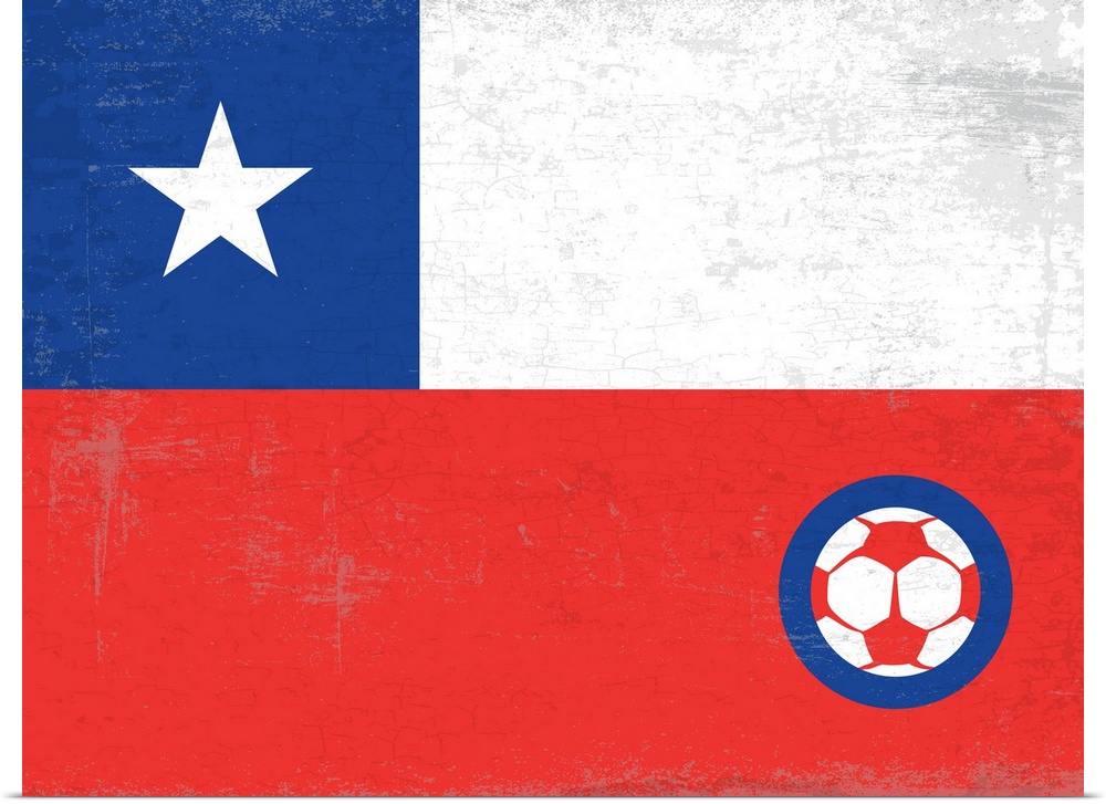 Flag of Chile with soccer crest with soccer ball.
