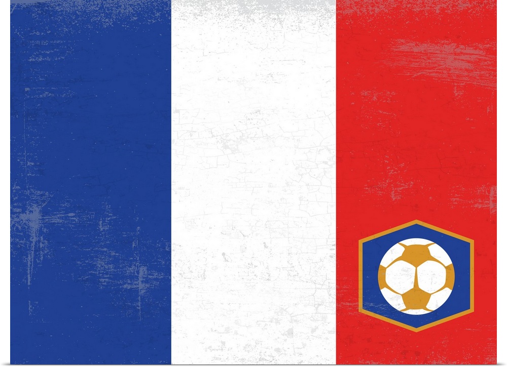 Flag of France with soccer crest with soccer ball.